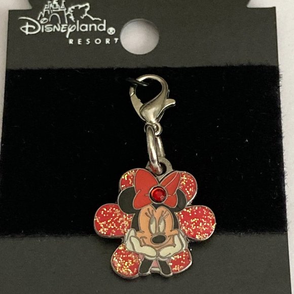 Vintage Disney Minnie Mouse Clip On Charm Zipper Pull Purse EnamelCrystal Signed - Picture 2 of 8